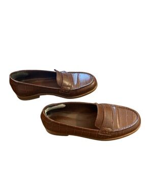 Jenni Kayne Croc Embossed Leather Loafers Brown EU 36 Minimal Classic